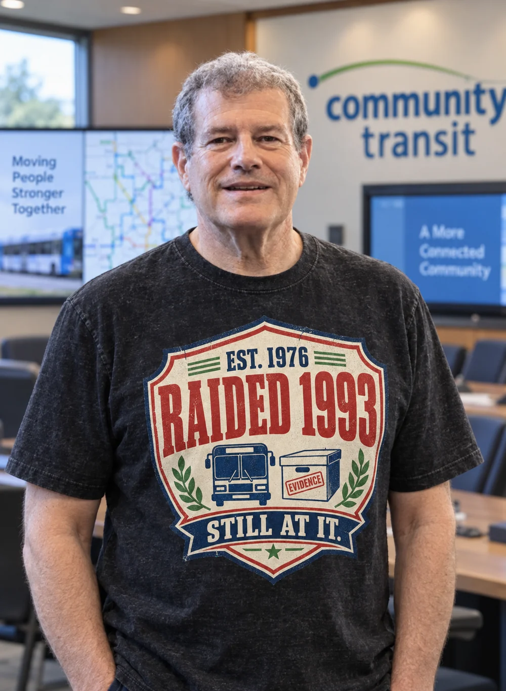 Est. 1976. Raided 1993. Still At It. tee, worn